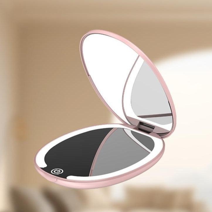 Rétroviseur de maquillage portatif à double pliage LED portatif