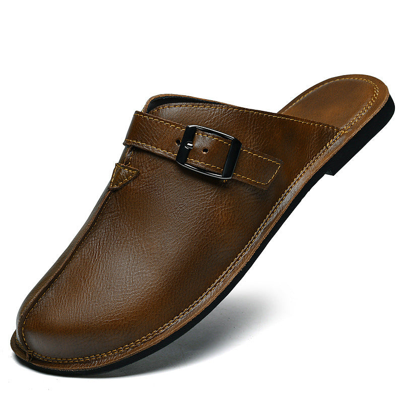 Cowhide Vintage style britannique chaussures de plage de Sandales plats
