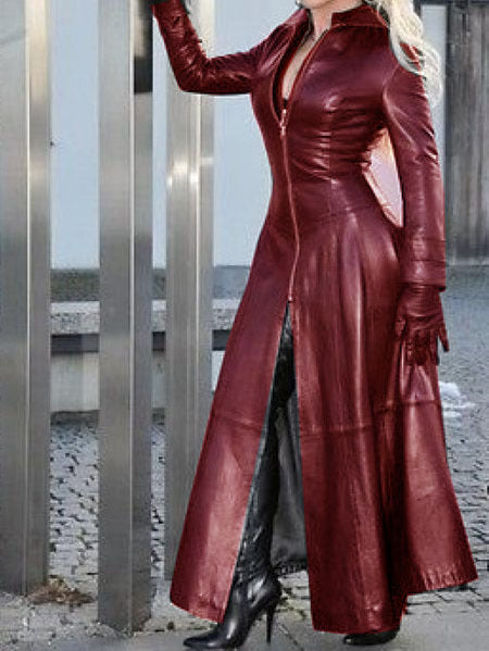 Robe en cuir long pour femme avec collier