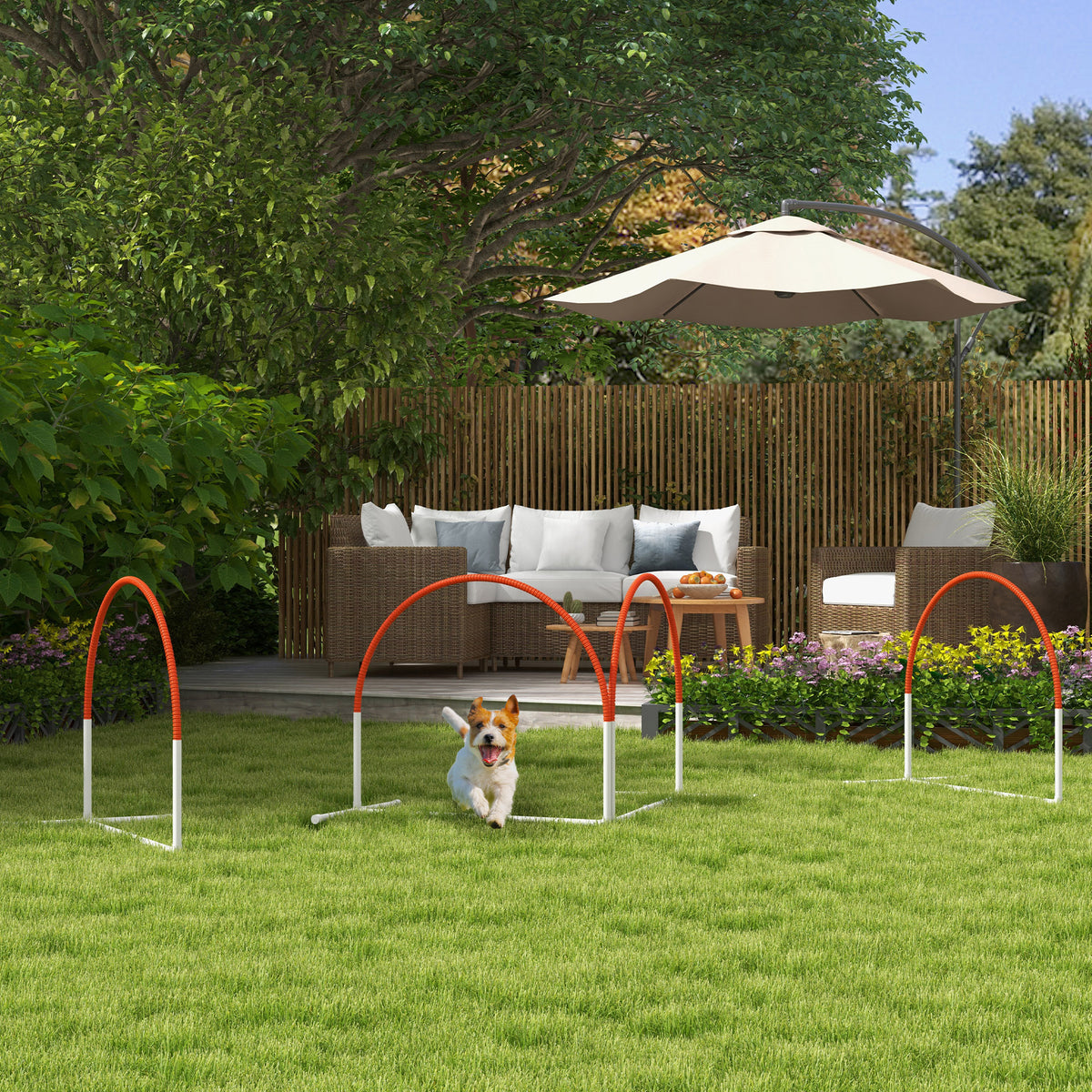4 PCS Dog Agility Weave Poles Set Équipement d'entraînement extérieur avec Oxford Carry Bag Orange