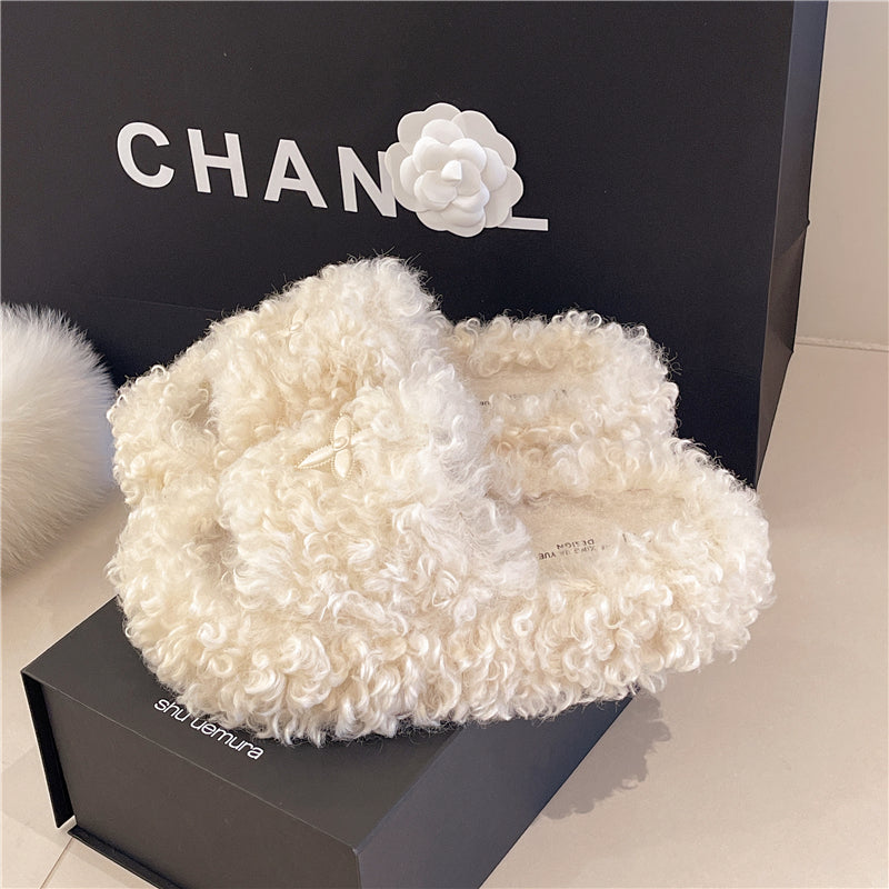 Femmes Fuzzy Slippers Arrivée Intérieur Extérieur Hiver Trendy Platform Fluffy Plush House Sh