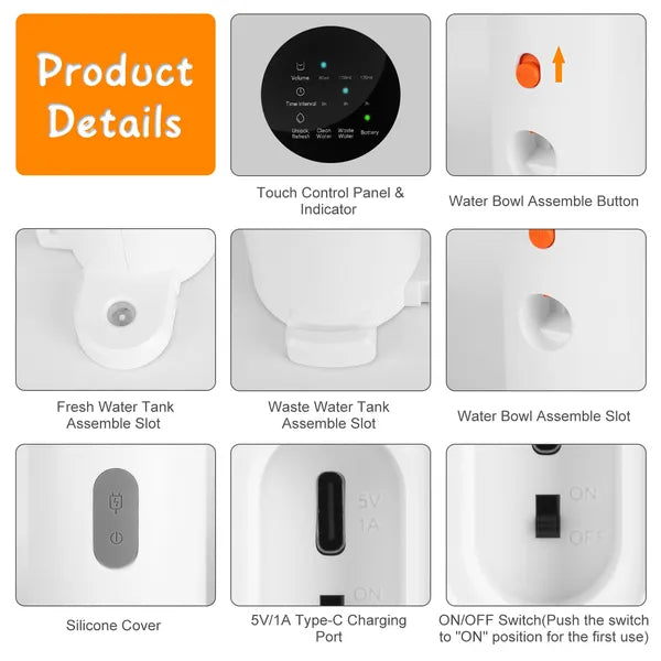Fontaine d'eau pour animaux intelligents Distributeur automatique d'eau pour chats 3L&101OZ Chien rechargeable sans fil