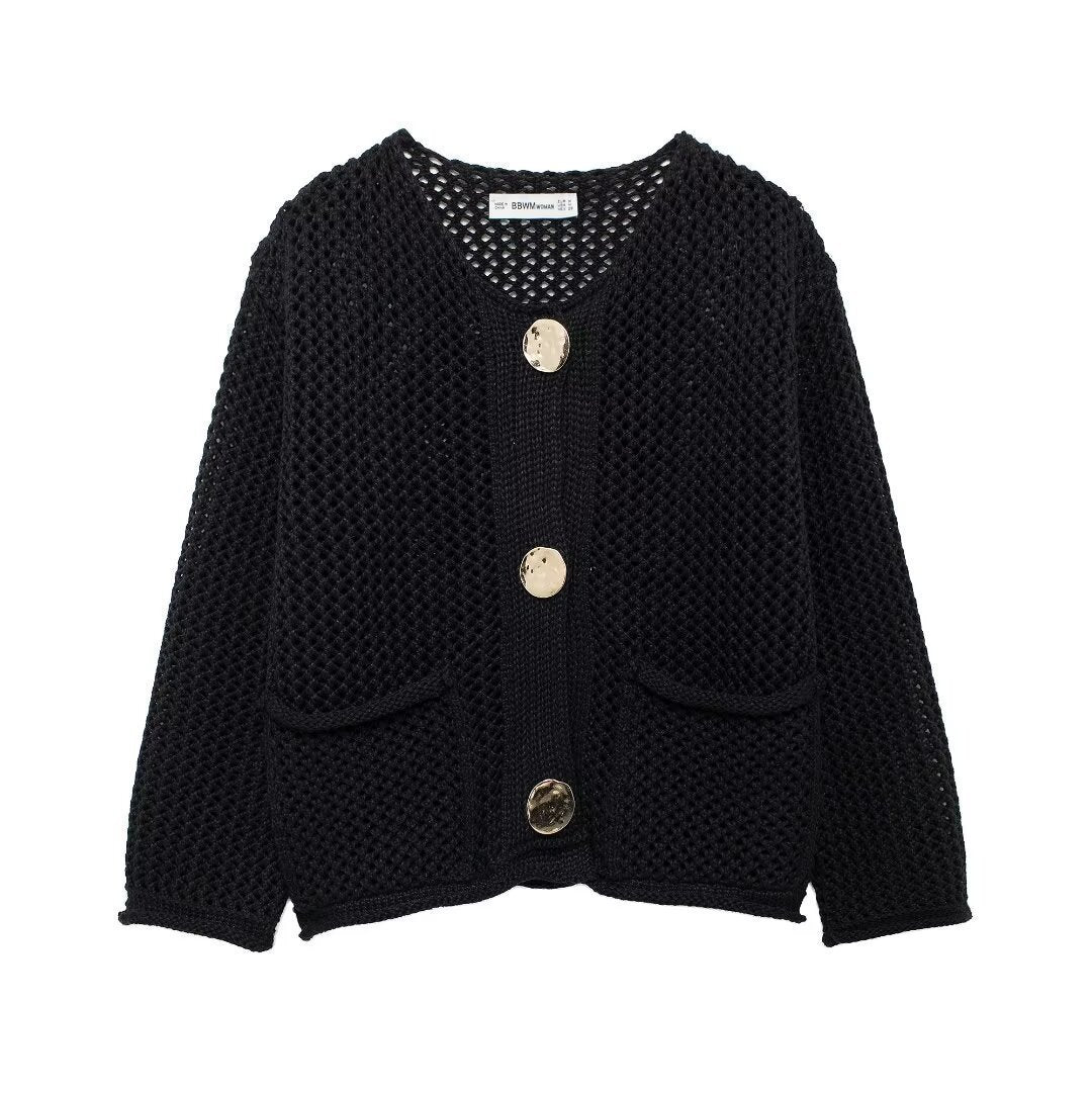 Veste à col rond à manches simples avec deux poches pour femmes