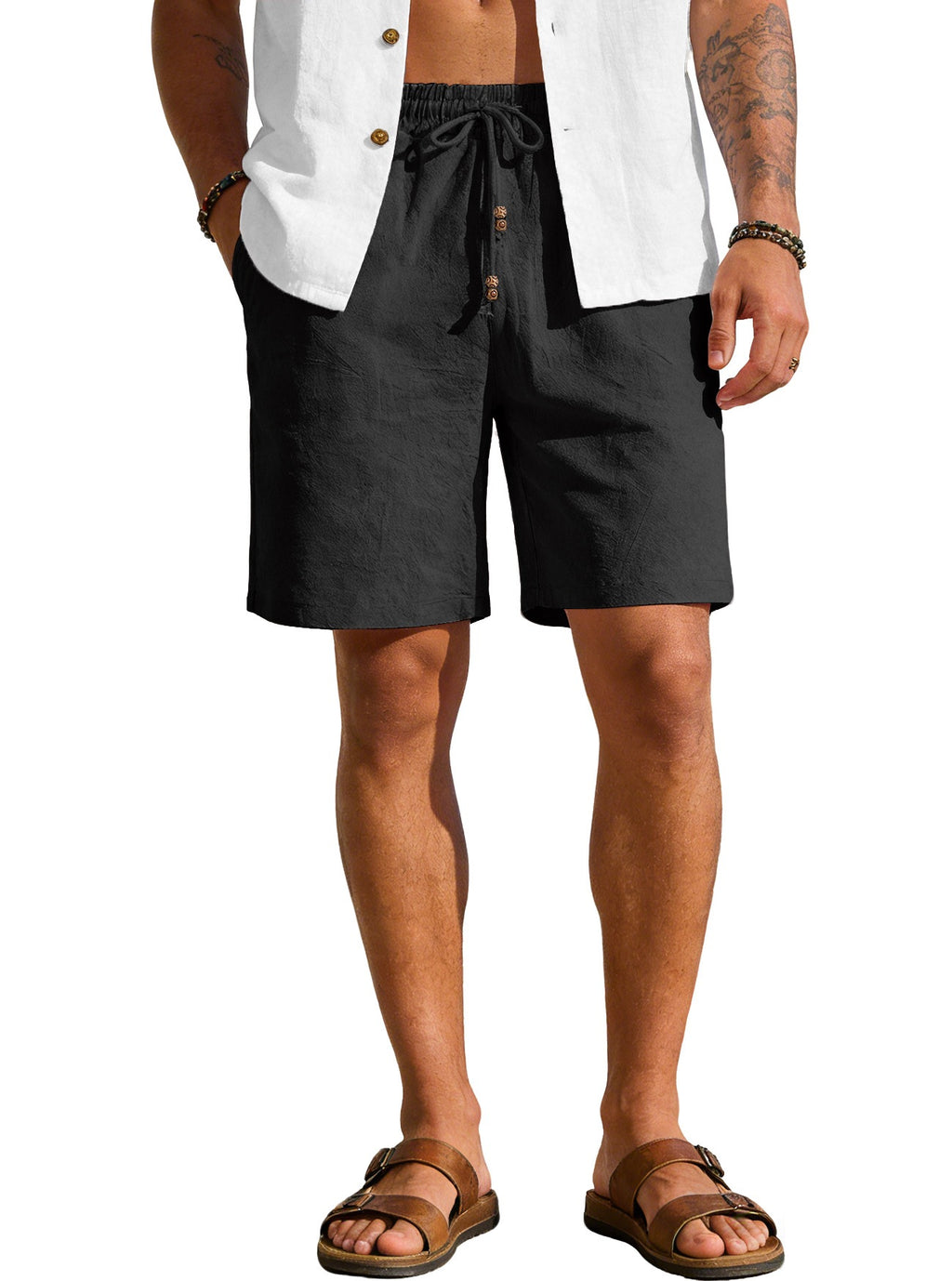 Style d'été homme couleur solide coton et lin Short