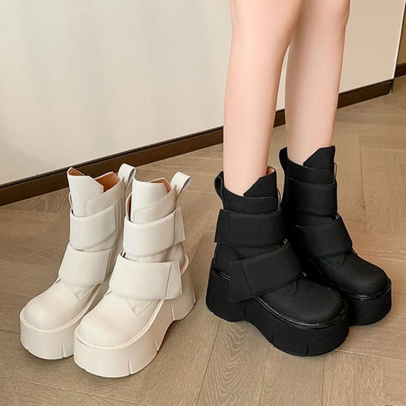Bottes de velcro de style préppy pour femmes