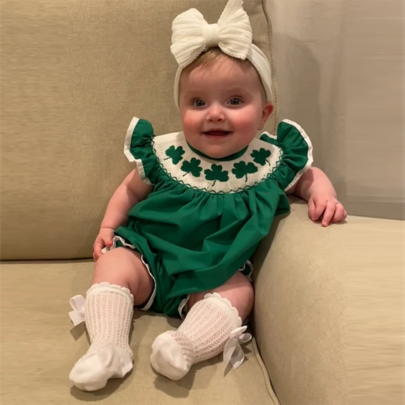 Romper à manches courtes bébé avec broderie Clover