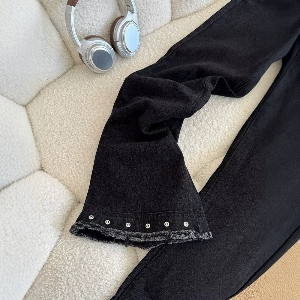 Men's Black Raw-Edged Rivet Jeans