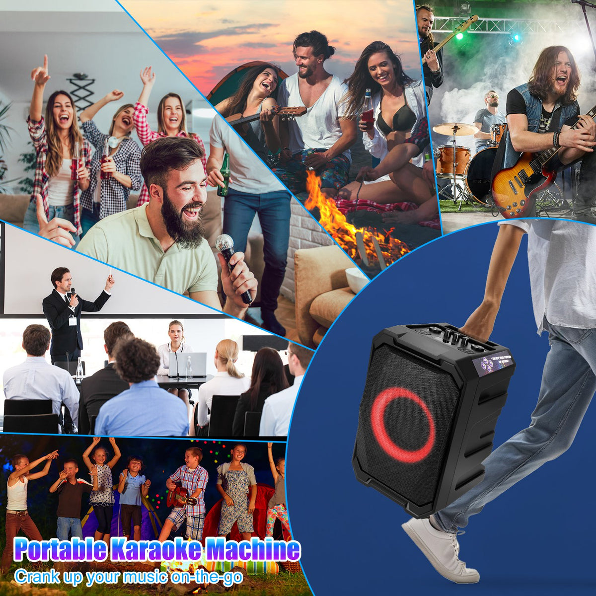1Pc Haut-parleur sans fil portable avec lumière LED 2 sans fil Mics télécommande TWS Musi