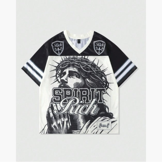 T-shirt lettre Retro Polyester Mesh American Retro