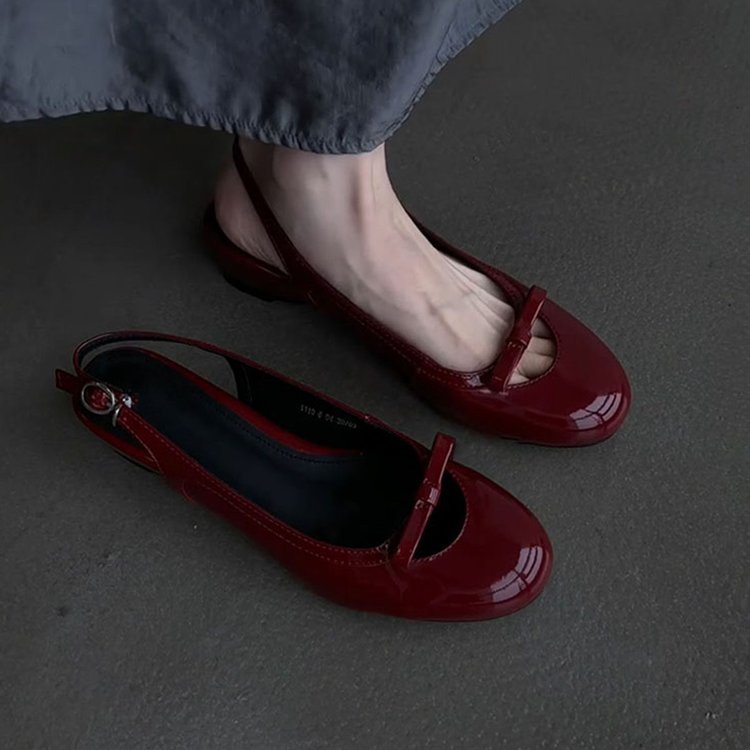 Red Ballet Chaussures Simples Femmes Versatile Petites Sandales Rondes Bow parfumées