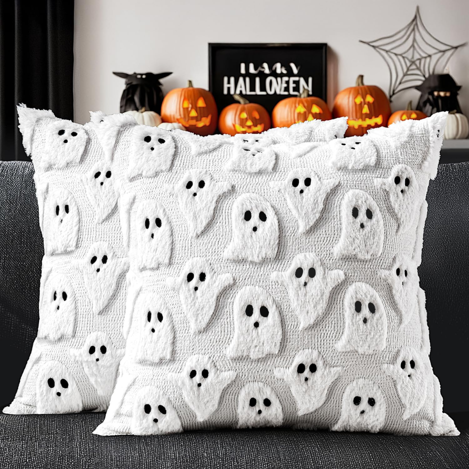 Blanc mignon fantôme Halloween housses oreiller 18x18 Ensemble de 2 Spooky Esthétique Coussin Cov