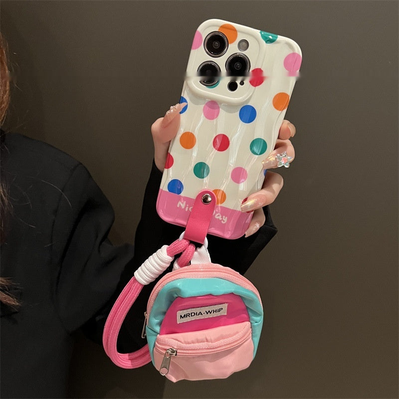 Couleur Polka Dot Petit sac à livres Cas de téléphone transportant Strap Crossbody