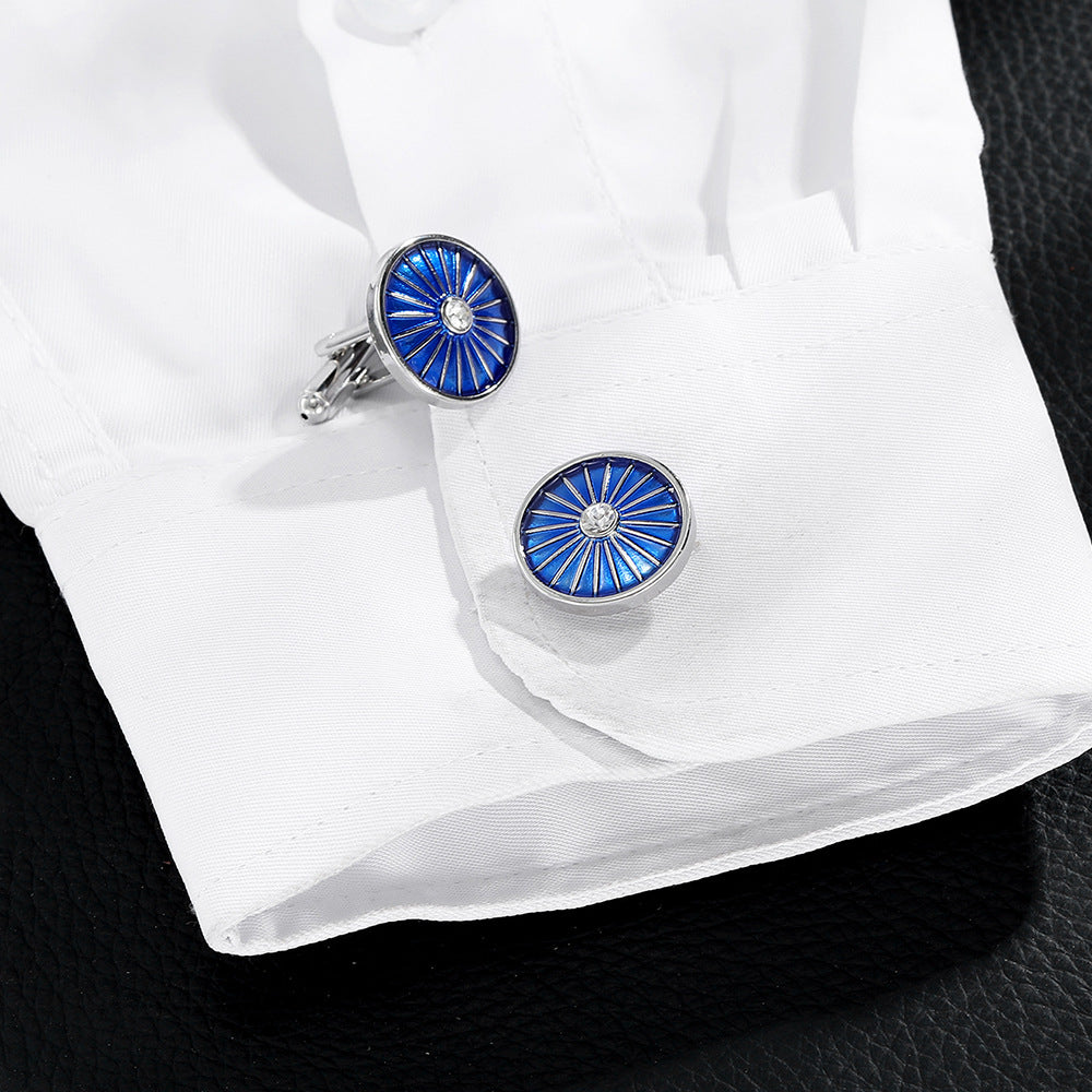 Round Line Blue Dripping Cufflinks Accessoires Chemises Français Homme