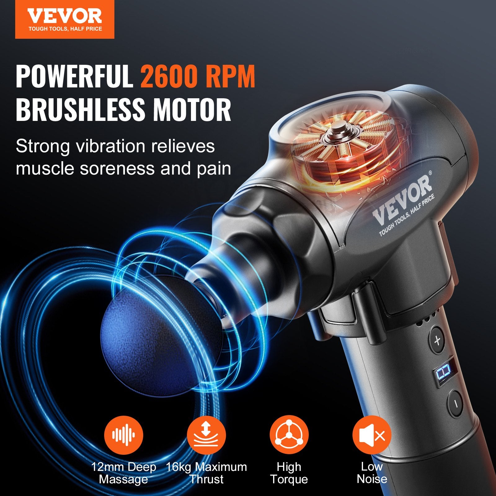 Gun de massage VEVOR Tissu profond avec 9 niveaux de vitesse et 6 têtes de massage
