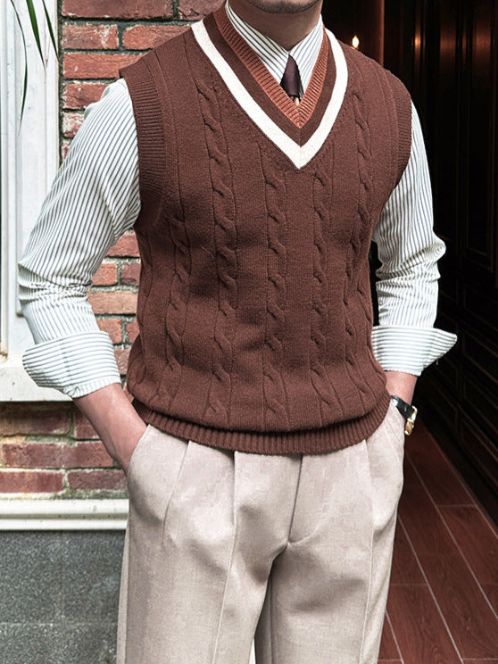 Veste contrasté de couleur contrastée de col V mode homme Casual All-Match