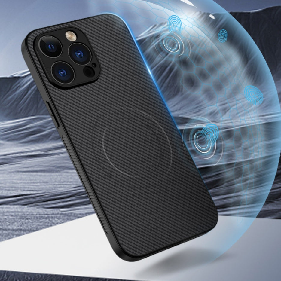 Housse de protection Matte pour téléphone magnétique en fibre de carbone