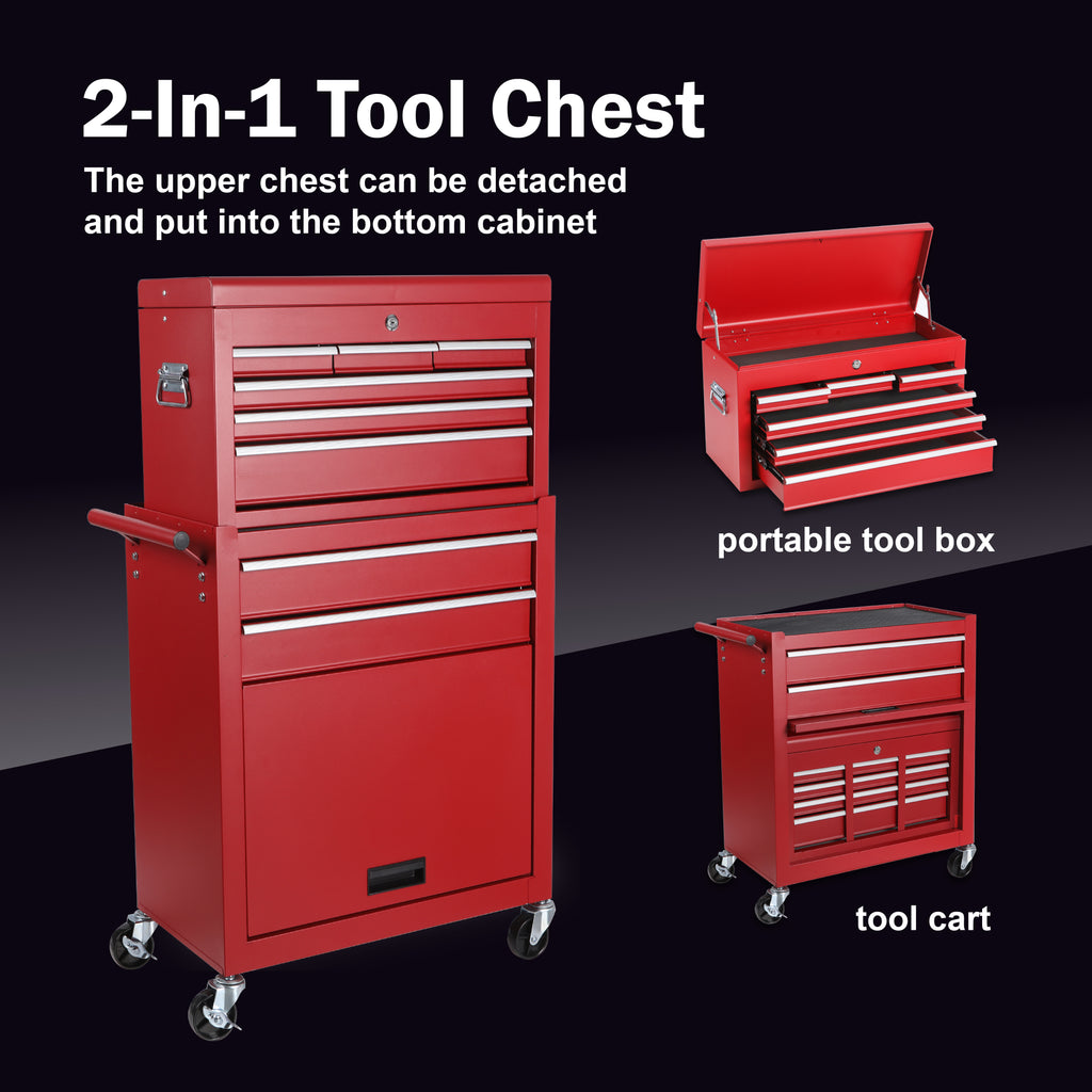 Boîte de rangement à outils à 8 tiroirs avec boîte à outils amovible 2 en 1