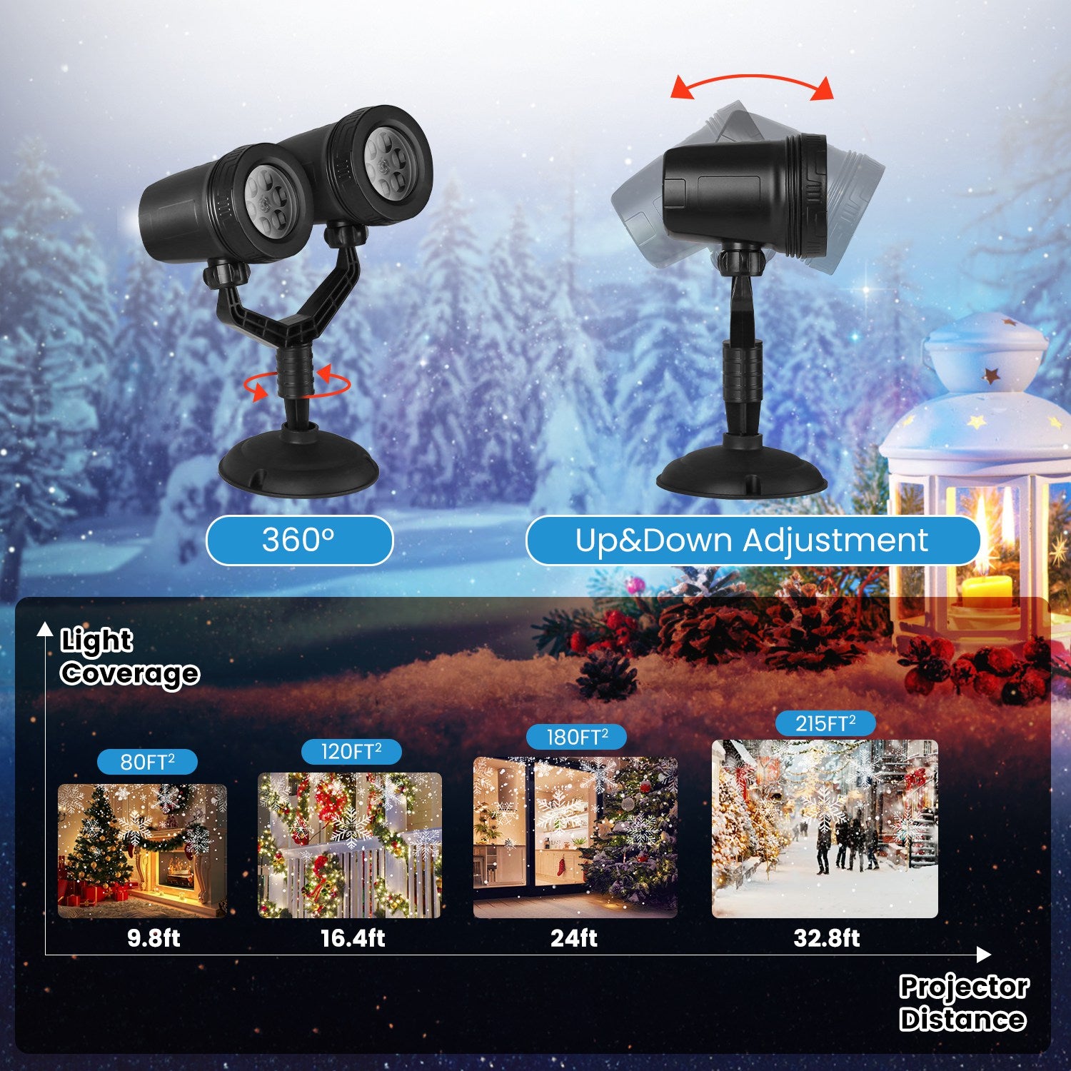 1Pc Christmas Snowflake Projector Light Double Head LED Stake Light IP44 Waterproof Xmas Dec