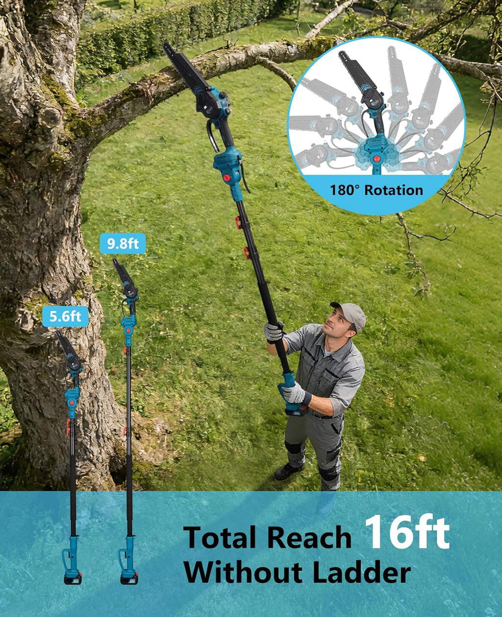 Échelle de taille de batterie Hedge Trimmer électrique 6 pouces Mini Chainsaw 3 En 1 Hedge Trimmer télescopique
