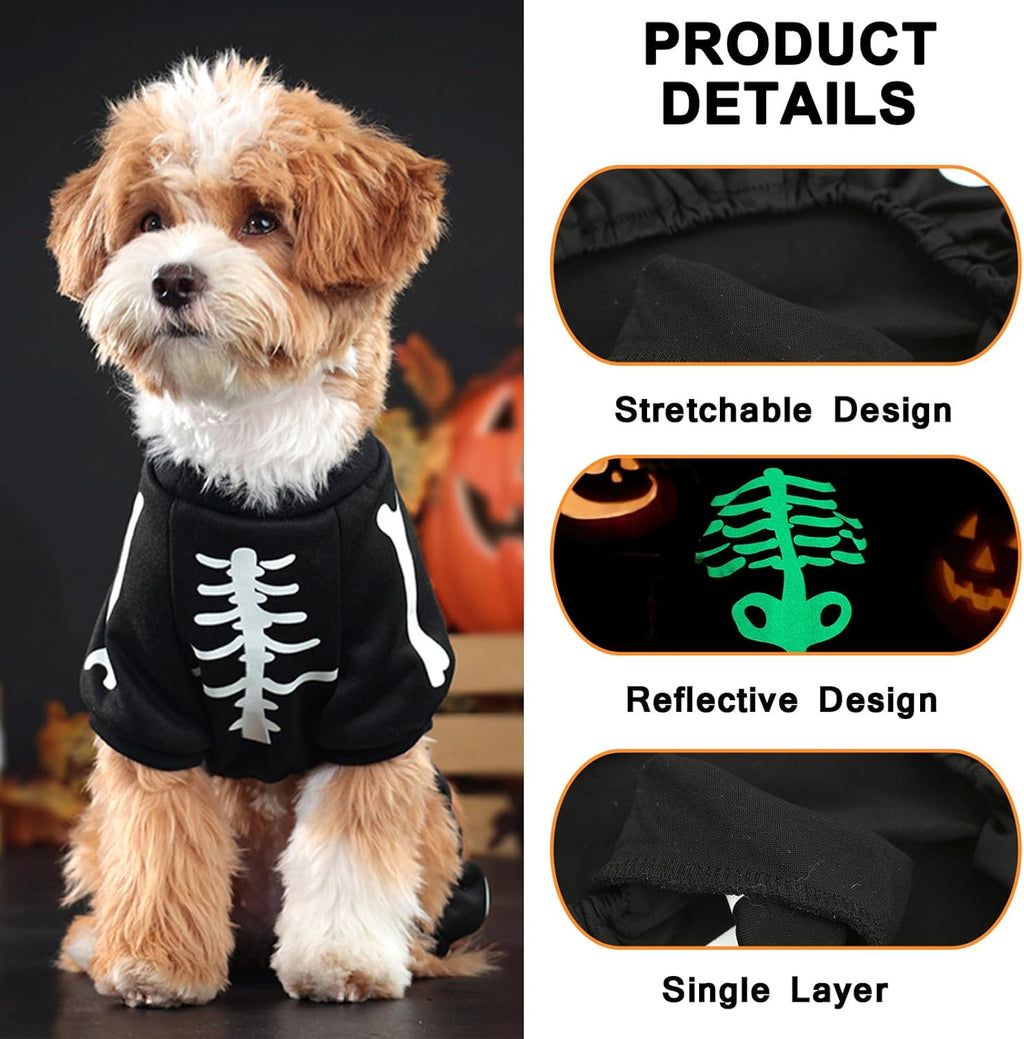 Costumes de chien d'Halloween pour petit chien Glow dans le sombre Skeleton Pet Jumpsuit Skull Puppy Pa