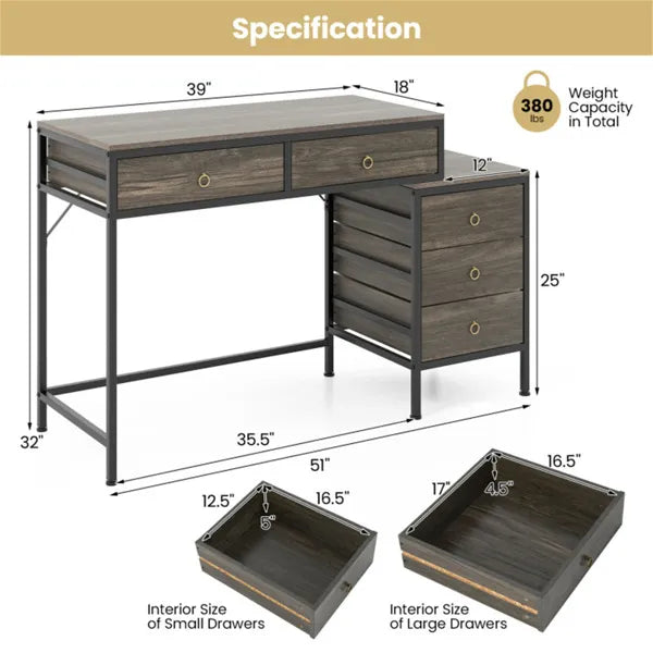 Accueil Bureau Bureau double bureau avec 5 tiroirs de rangement