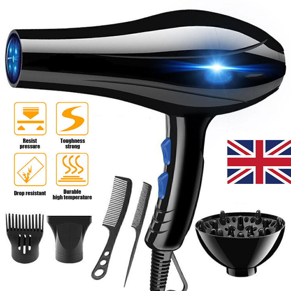 Séchoir professionnel à cheveux Buse faible bruit Ionique Séchoir à cheveux avec diffuseur Blu