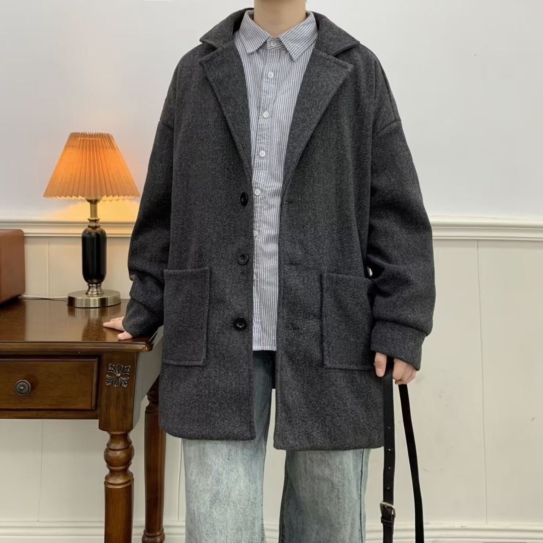 L'automne et l'hiver hommes mi-long extra-loose Woolen Coat Outdoorwear Plus coton