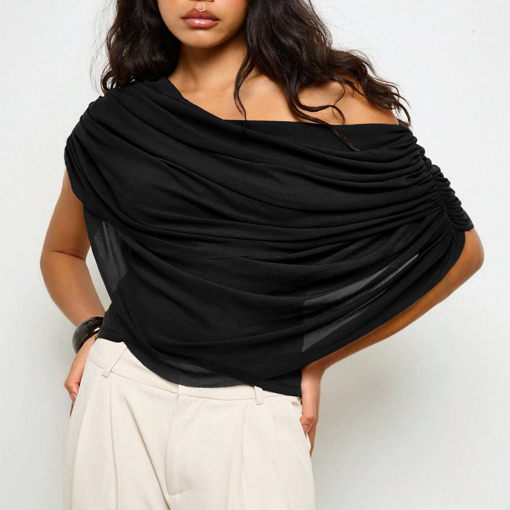 Femmes Mode Loose-fitting Cape-style Solid-color Top avec Pleats
