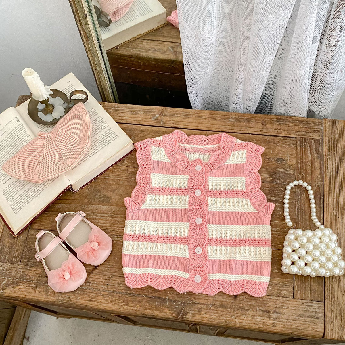 Veste de cardigan rayé de fil de coton pour bébé