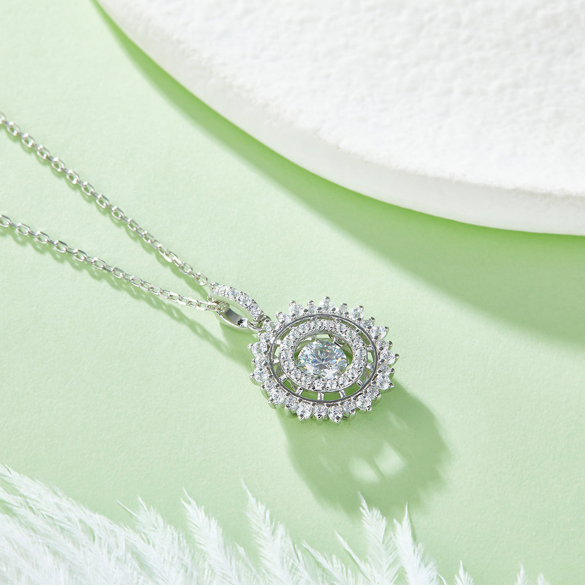 S925 Argent Sterling 0.5ct D Couleur VVS1 Moissanite Sunburst Collier Halo 45cm Platinum Pl