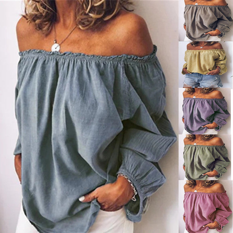 L'automne d'hiver des femmes une pièce collier pliant élastique coton chanvre couleur solide manches longues
