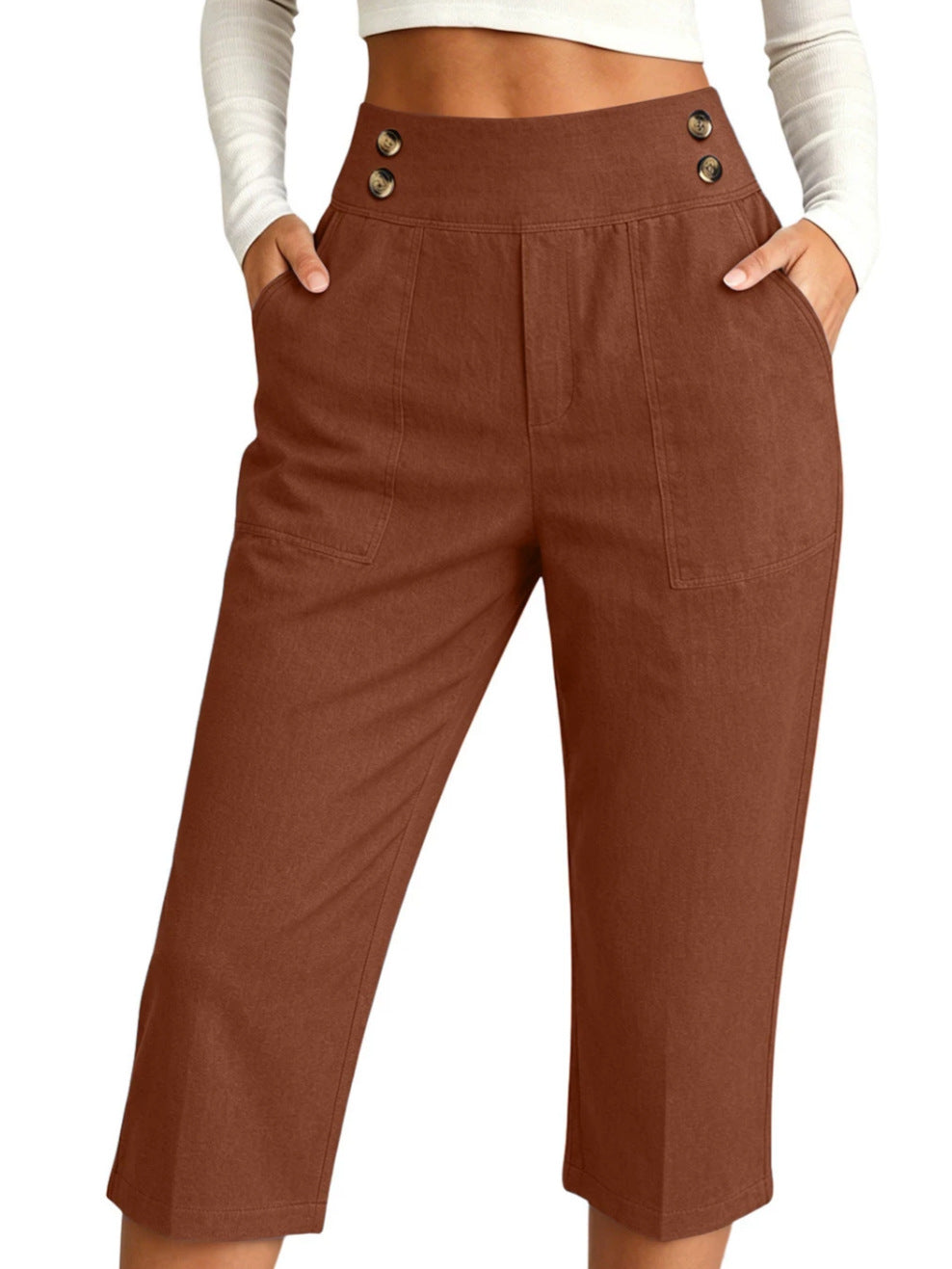 Femmes S Fashionable haute taille pantalons de trois quarts de longueur dans le style européen occasionnel pour Dai