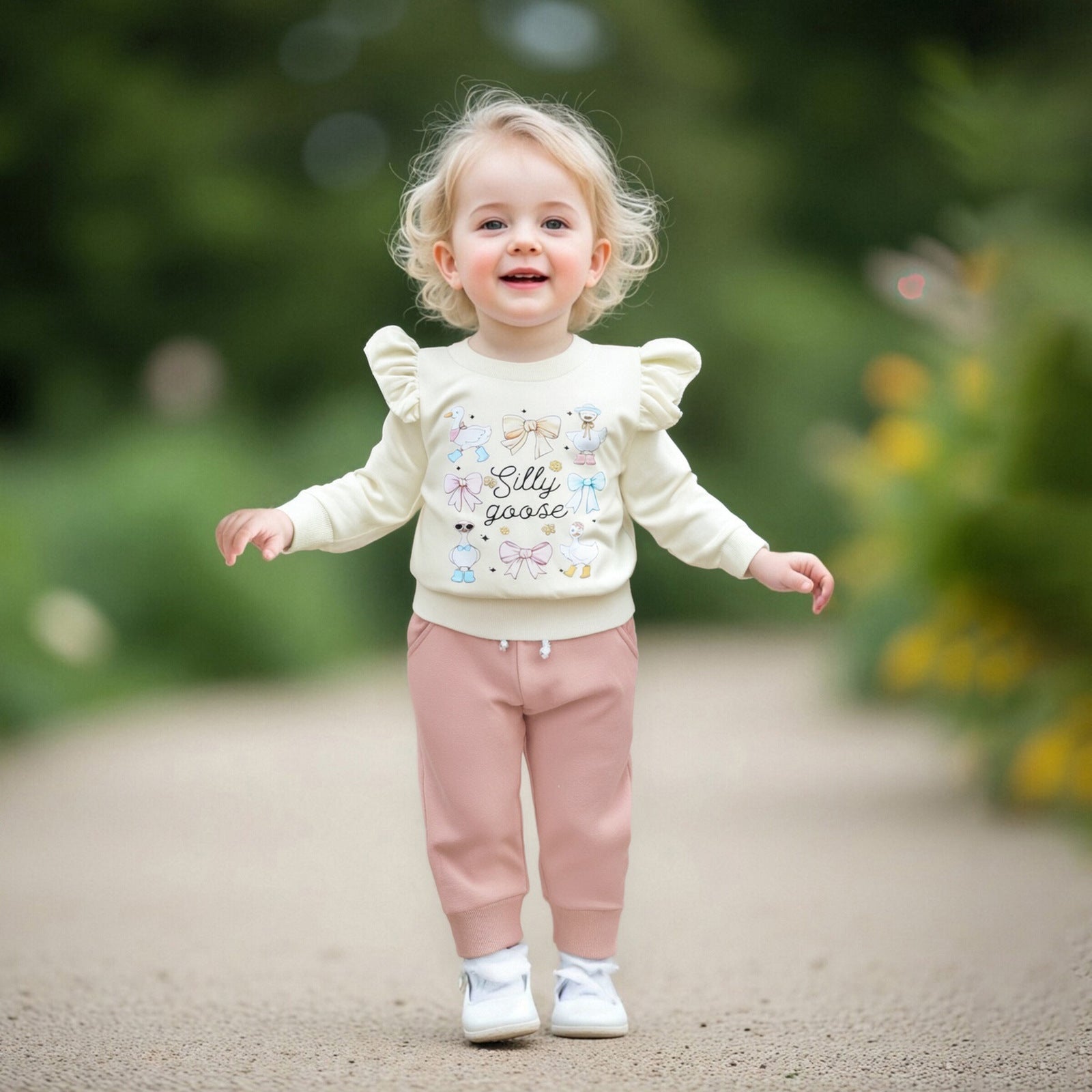 Bébé Filles Duck Et Letter-print Hoodie Set