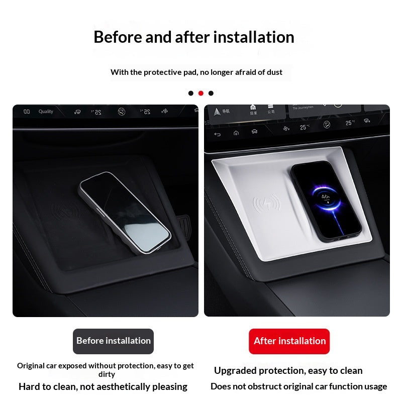 Pad en silicone pour recharger le téléphone sans fil sur la console du centre des voitures