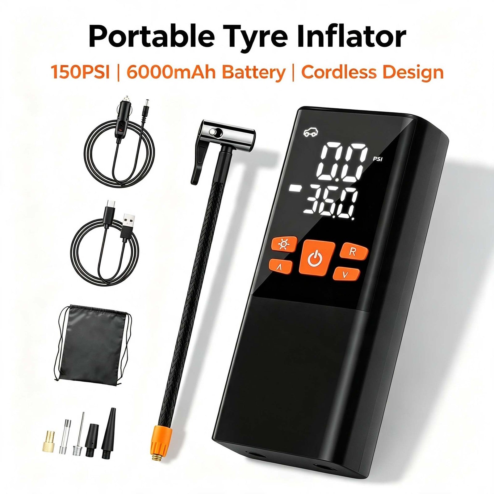 Pompe à compresseur d'air rechargeable numérique sans fil pour pneumatiques de voiture UK