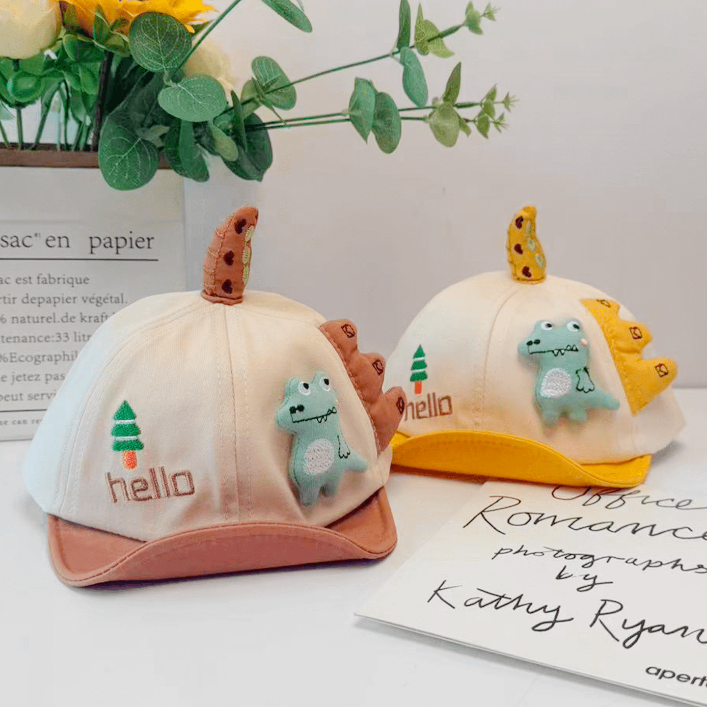 Trois dimensions Cartoon bébé Dinosaure Soft Cap avec brim et les oreillettes été automne Ligh