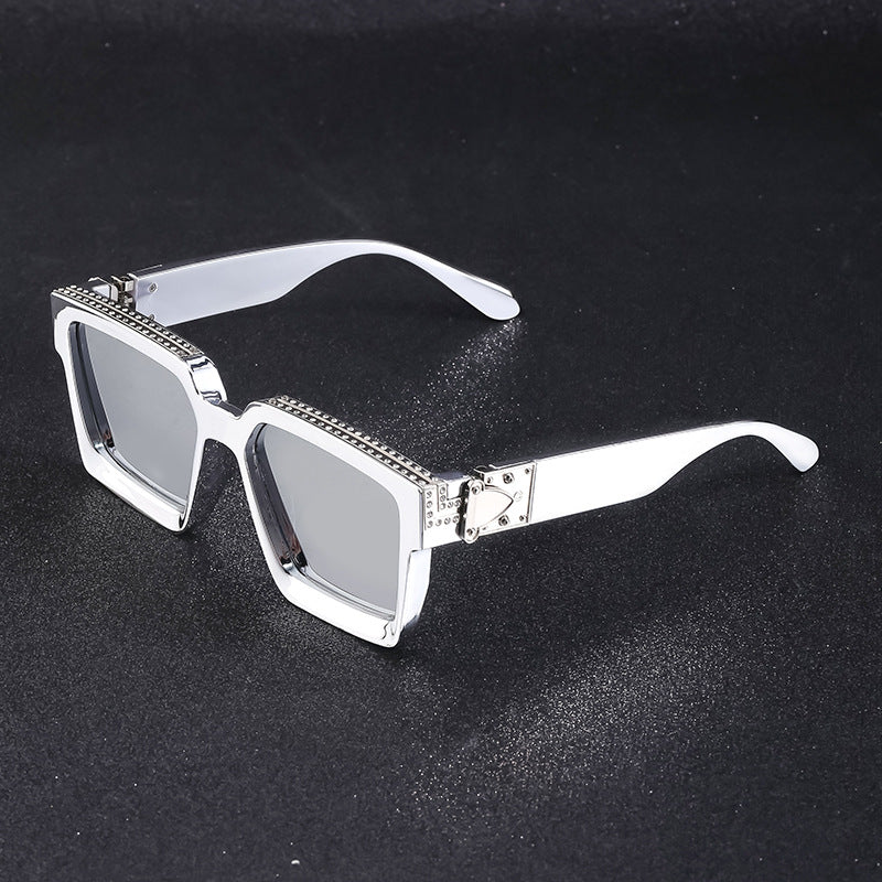 Lunettes de soleil en grand carré incrustées de diamants pour femmes