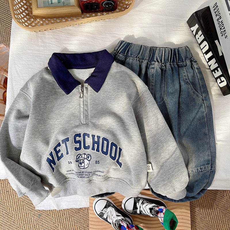 Letter-print pour enfants Top et Vintage Denim Jeans