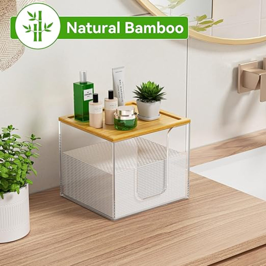 Boîte en tissu acrylique avec couvercle et tiroir en bambou