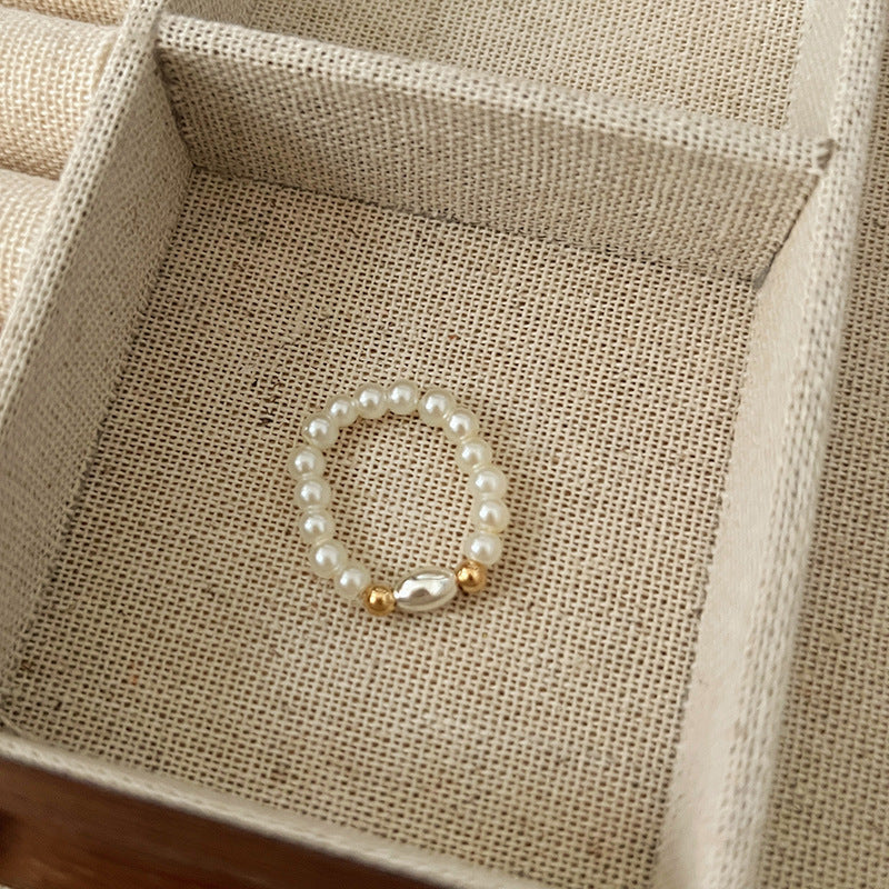 Maillard Pearl Bague Perlé Rope Élastique Femme Artistic Stacking Index Finger Ring High-E