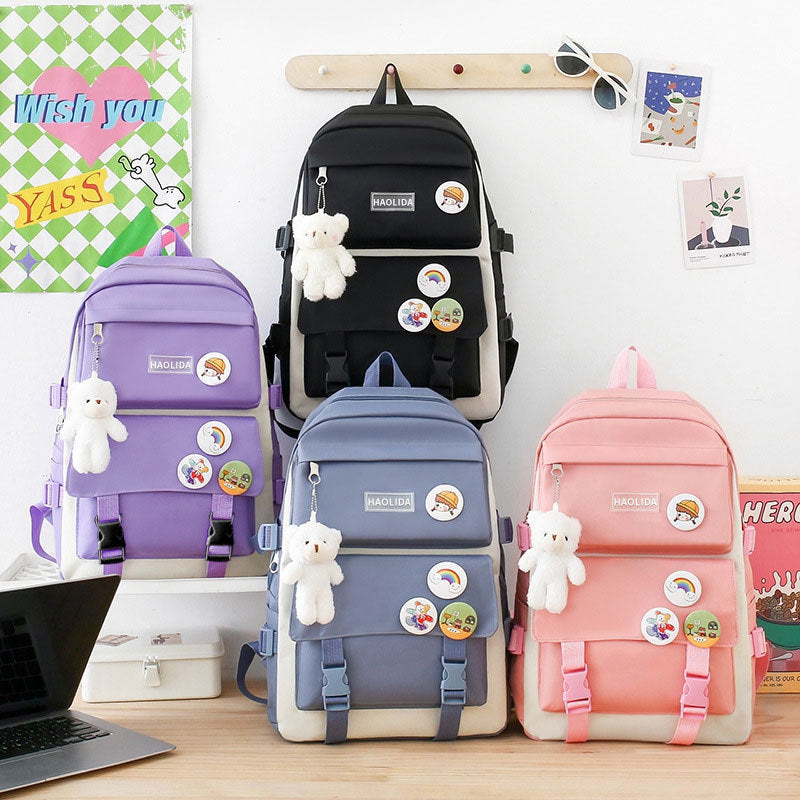 Ensemble de sac à dos de type Harajuku à grande capacité