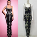 Robe de soirée à col U noir sans manches Strass Élégante robe de bandage mince