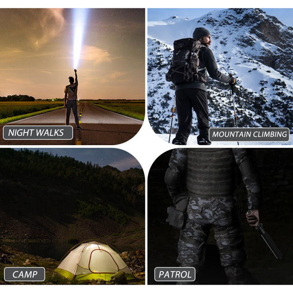Lampe de poche LED rechargeable USB Retractable Torche 3 Mode Zoomable lumière de sécurité extérieur F