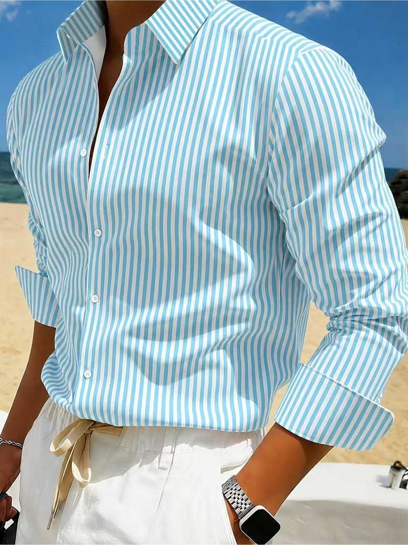 Chemise à manches longues rayées pour homme pour l'été