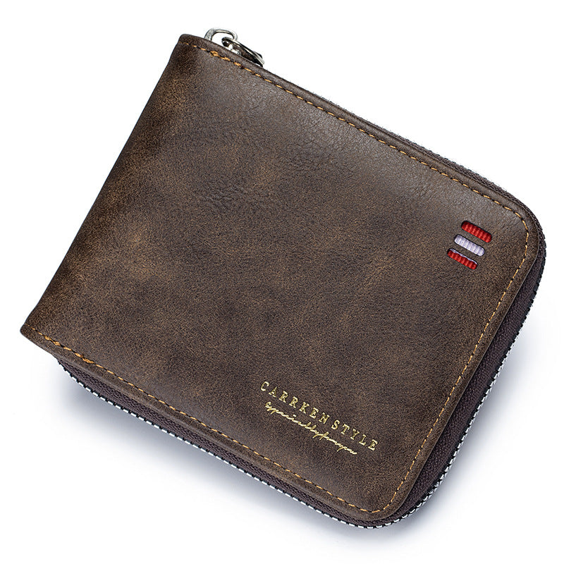 Portefeuille multifonction triple fermeture éclair courte et simple pour homme