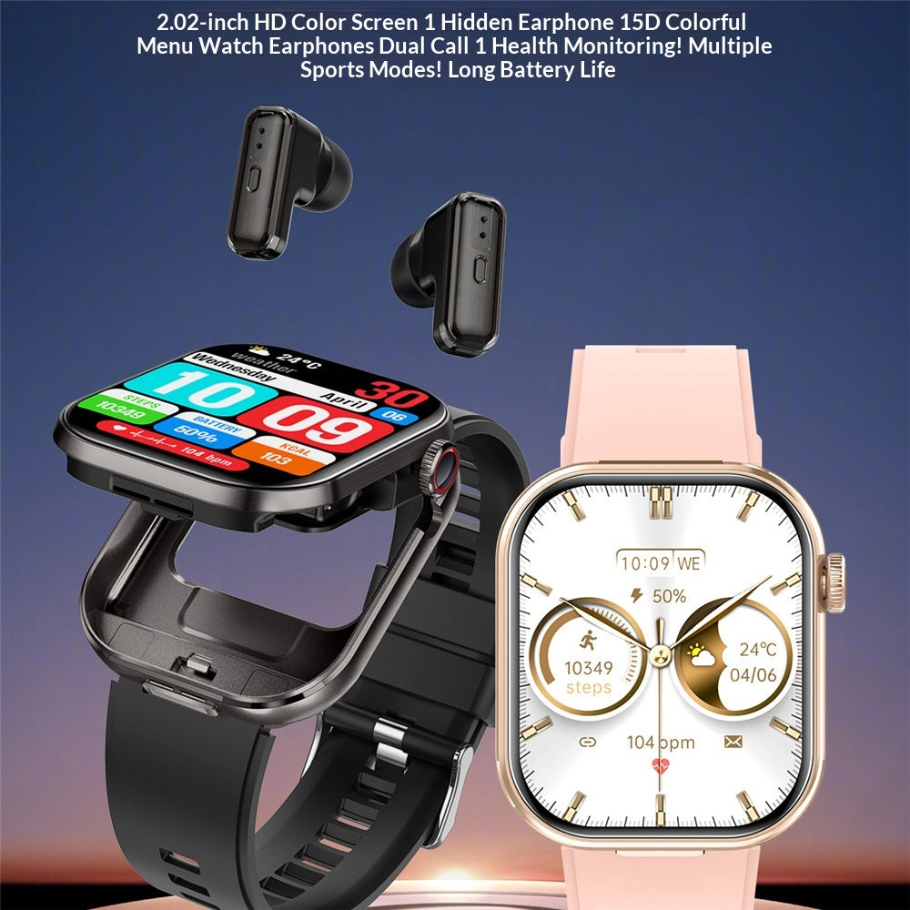 T99 Téléphones d'écoute TWS Watch 2-en-1 Bluetooth appelant la surveillance de la fréquence cardiaque