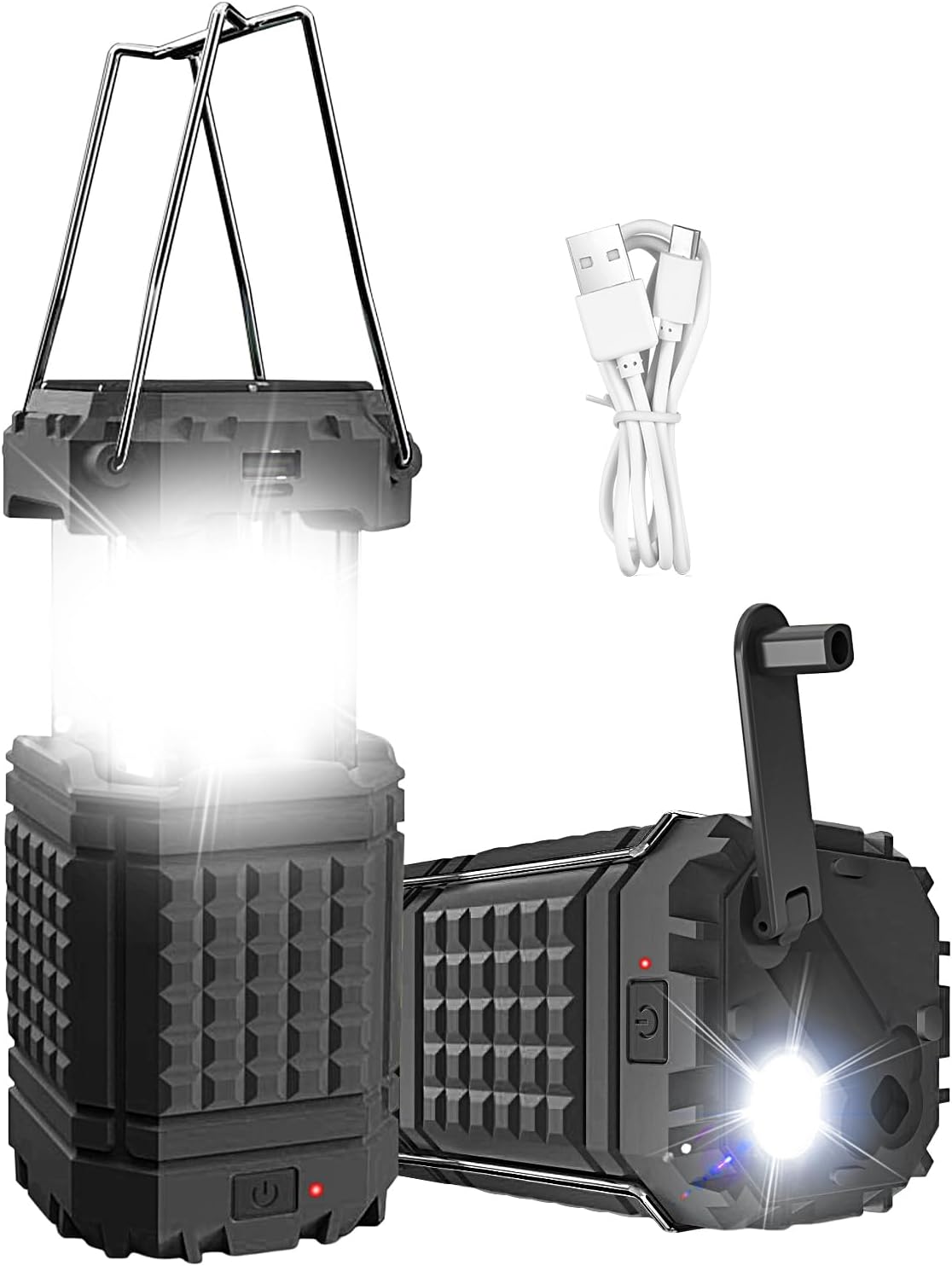3 En 1 Solar Hand Cran LED Camping Lanterne Lampe de poche collapsible 200LM Banque d'électricité IPX4