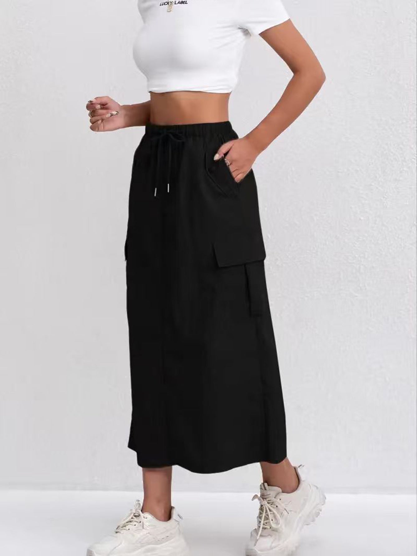 American Retro Vêtements de travail Jupe pour femmes Printemps & Automne Élastique Haute-Ligne A-Line Slim Mid