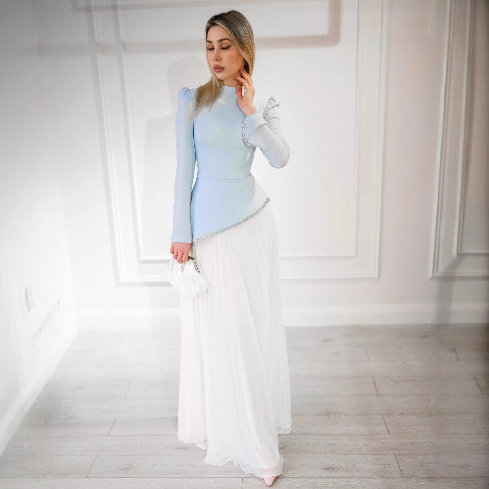 Élégante Mousseline Perle plissée Robe du soir