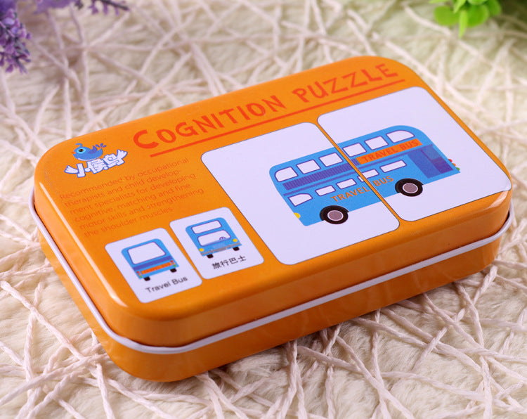 Littératie pour enfants Carte cognitive Baby Iron Box Puzzle Reading Card Jouets